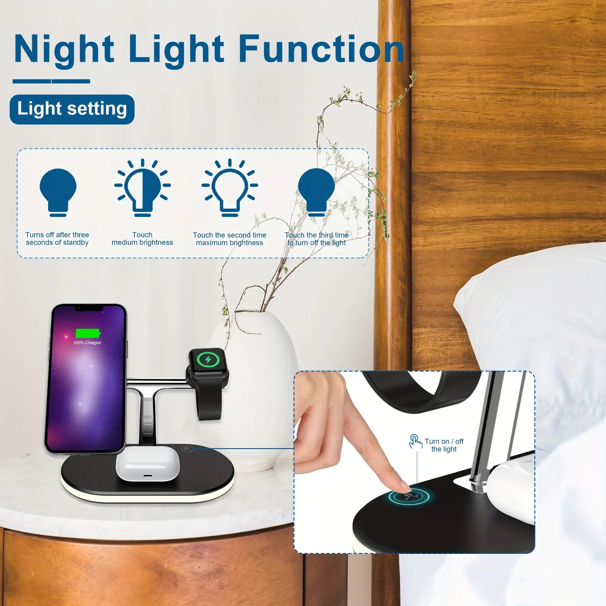 This 3-in-1 Magnetic Wireless Charging Station has a night light function, adjustable in three levels
