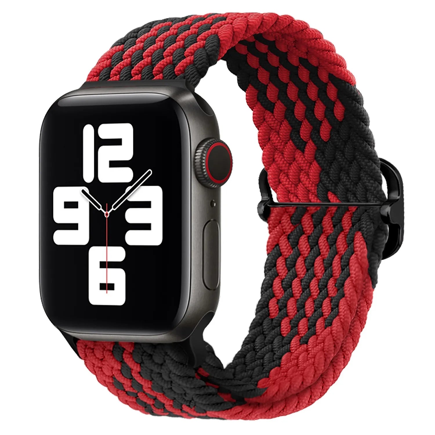 Adjustable Apple Watch Braided Loop#color_black/red