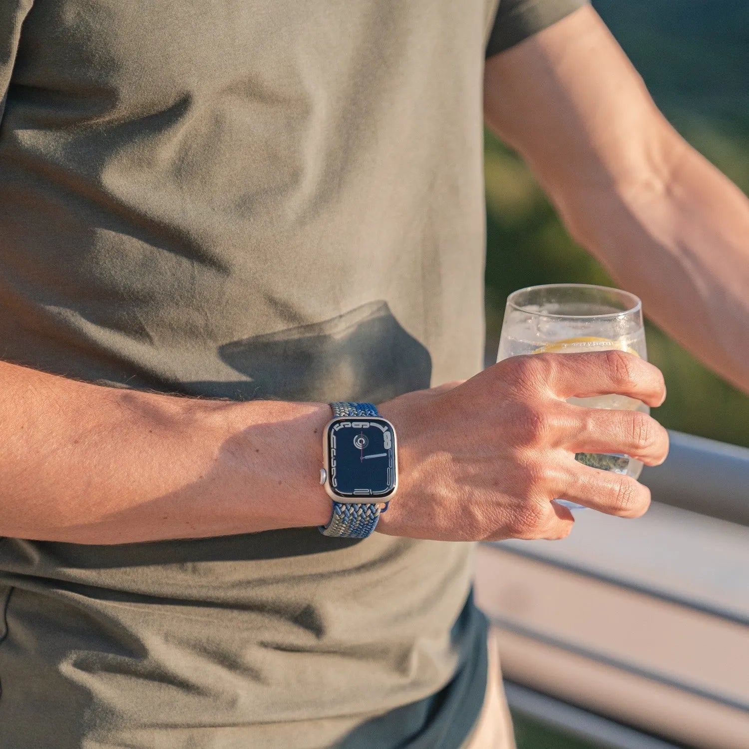 Adjustable Apple Watch Braided Loop#color_blue/green