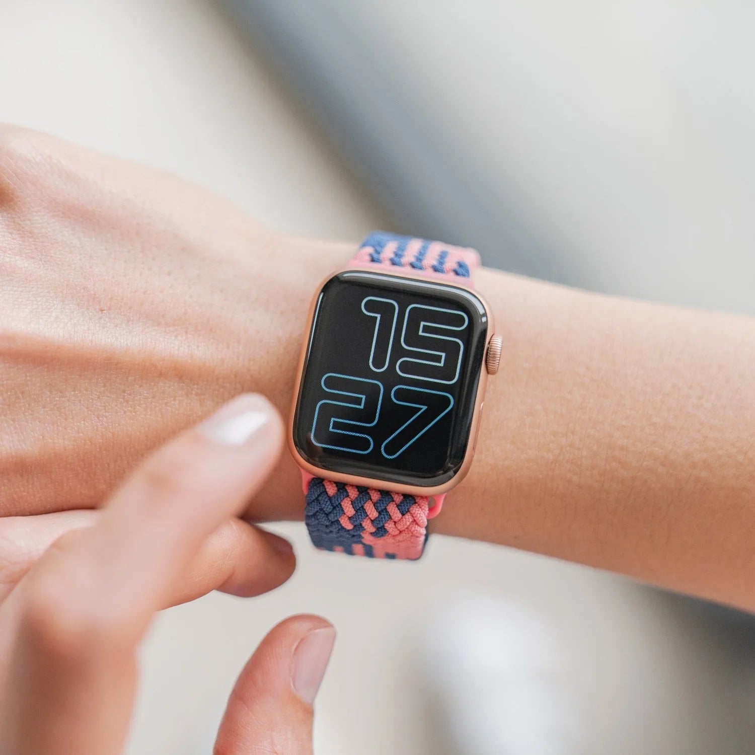 Adjustable Apple Watch Braided Loop#color_blue/pink