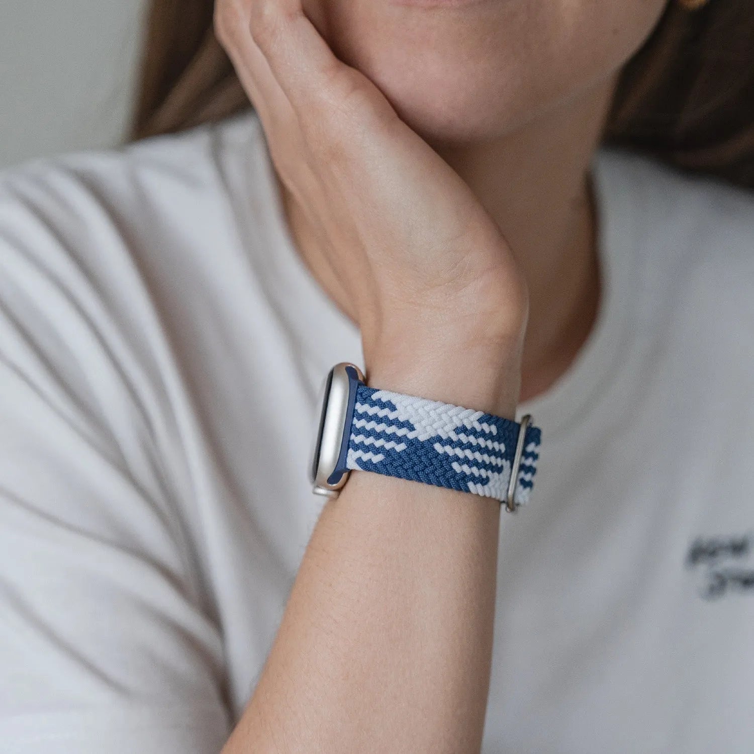 Adjustable Apple Watch Braided Loop#color_blue/white
