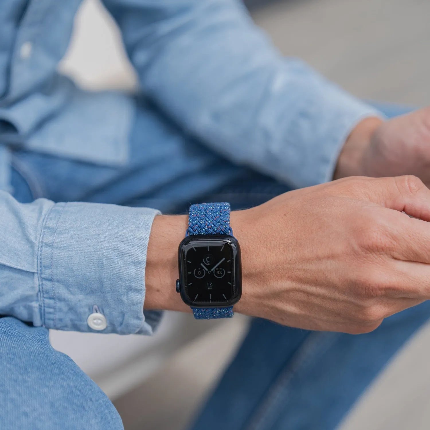 Adjustable Apple Watch Braided Loop#color_star blue