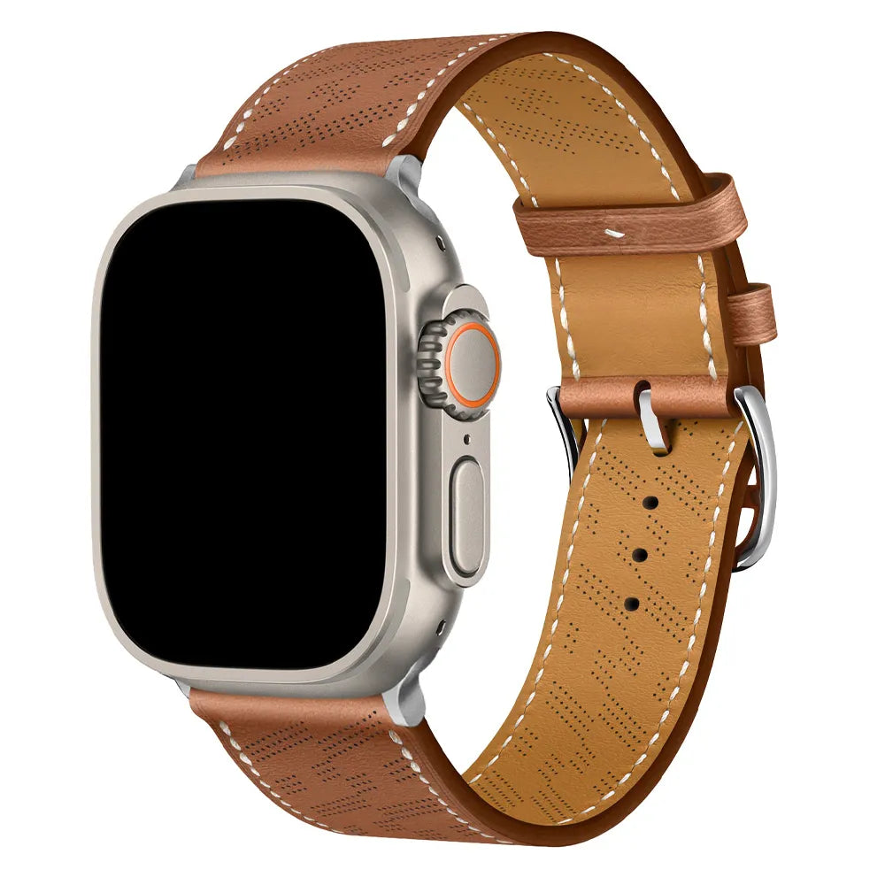 breathable Apple Watch leather band#color_brown