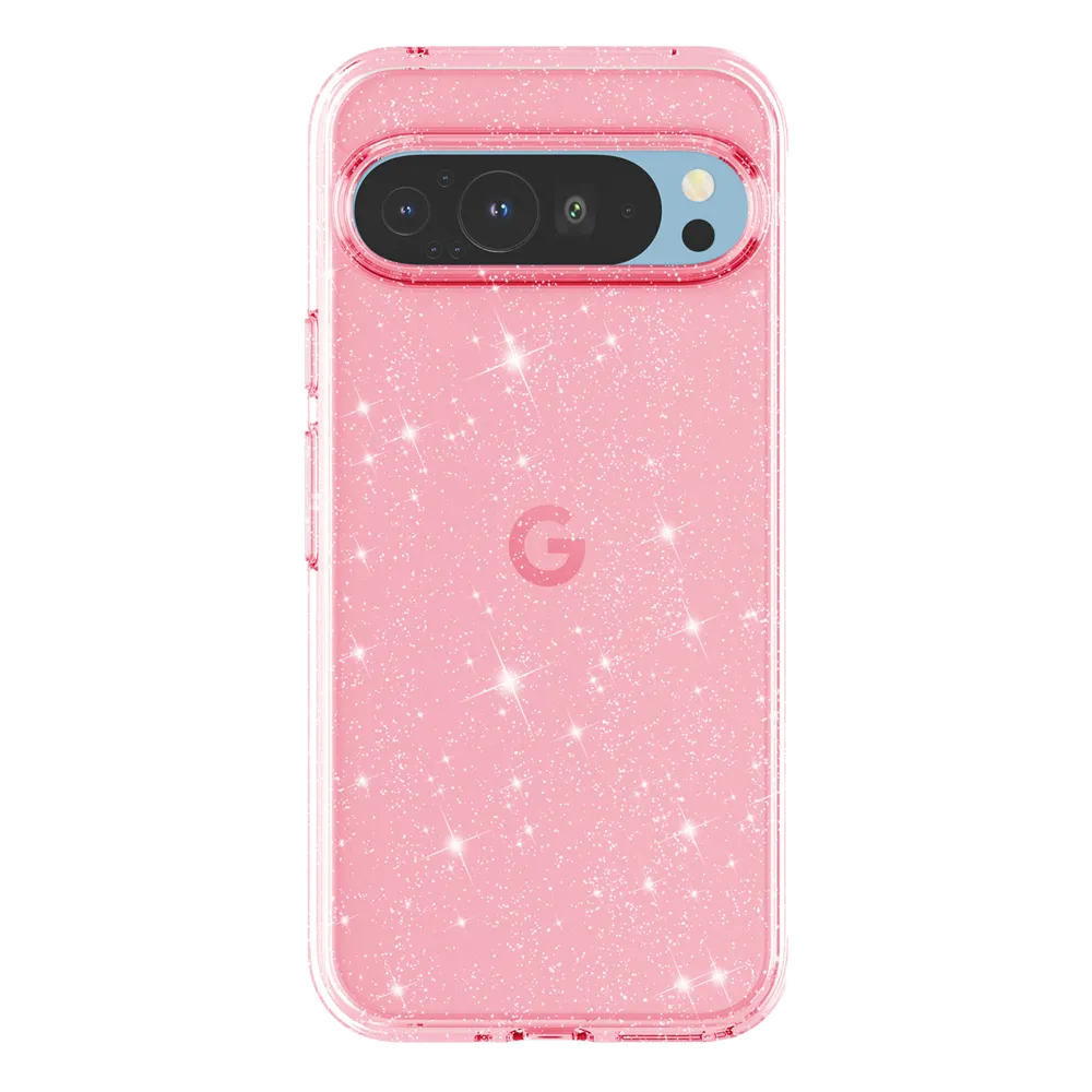 New Clear Glitter Google Pixel 9 Case Pink