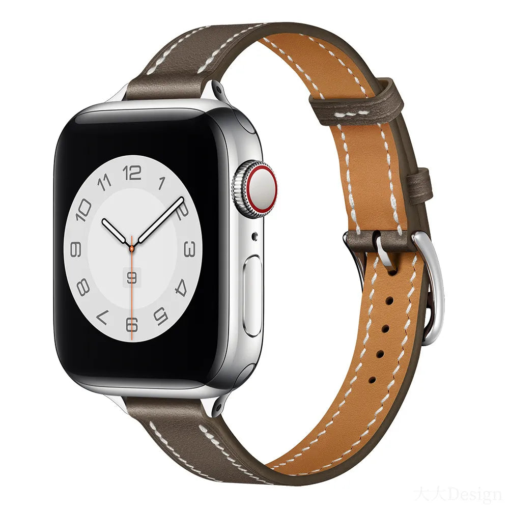 slim Apple Watch leather band#color_olive green