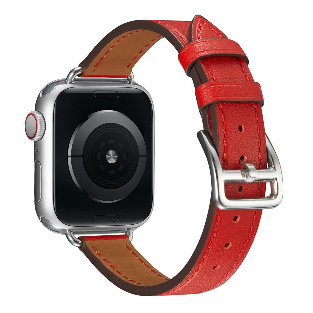 slim Apple Watch leather band#color_red