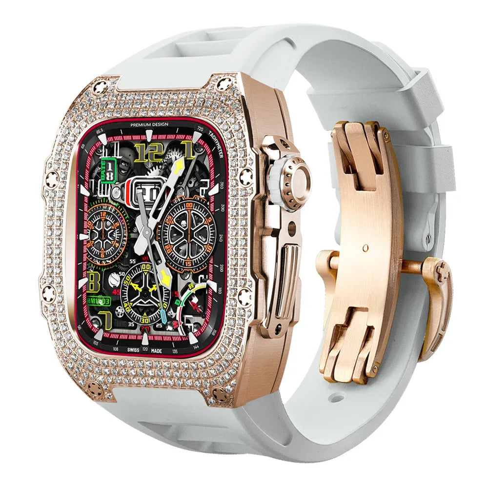 Diamond Stainless Steel Apple Watch Case Retrofit Kit - white band#color_white