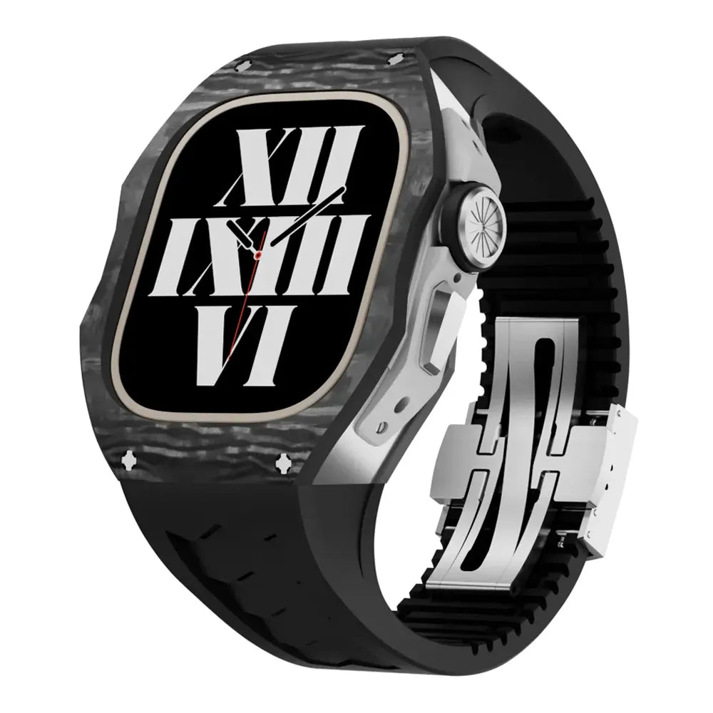 Carbon fiber Apple Watch Ultra case retrofit kit - black#color_black