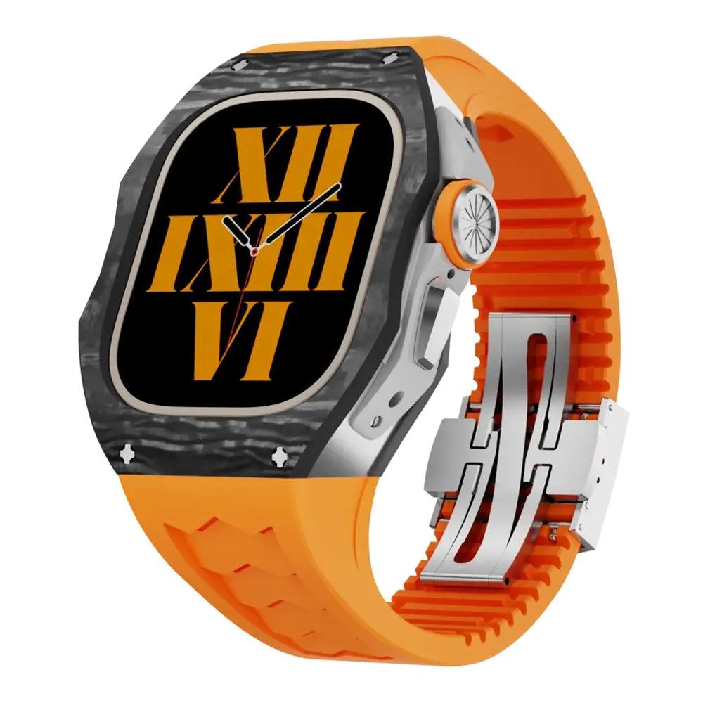Carbon fiber Apple Watch Ultra case retrofit kit - orange#color_orange