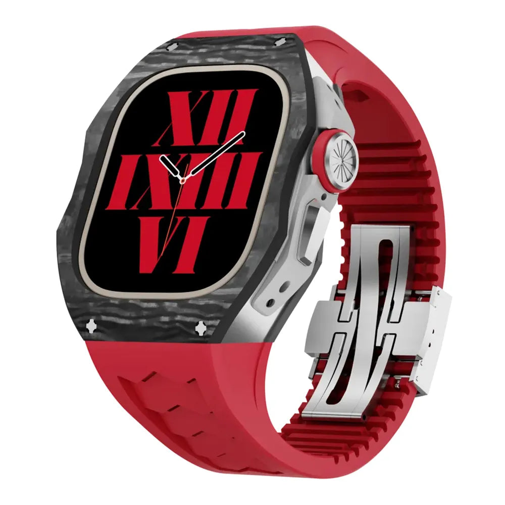 Carbon fiber Apple Watch Ultra case retrofit kit - red#color_red