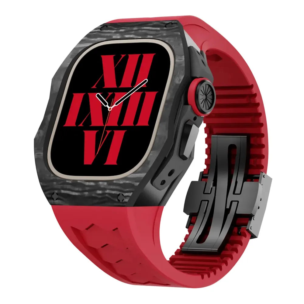Carbon fiber Apple Watch Ultra case retrofit kit - red#color_red