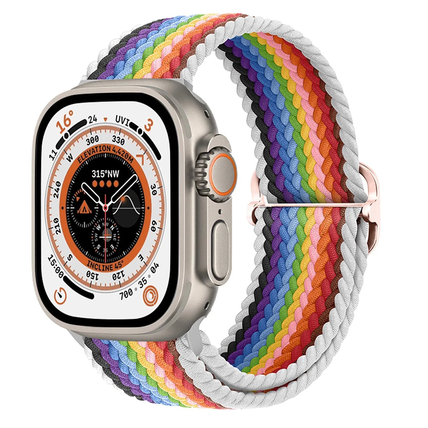 Adjustable Apple Watch Braided Loop#color_White rainbow