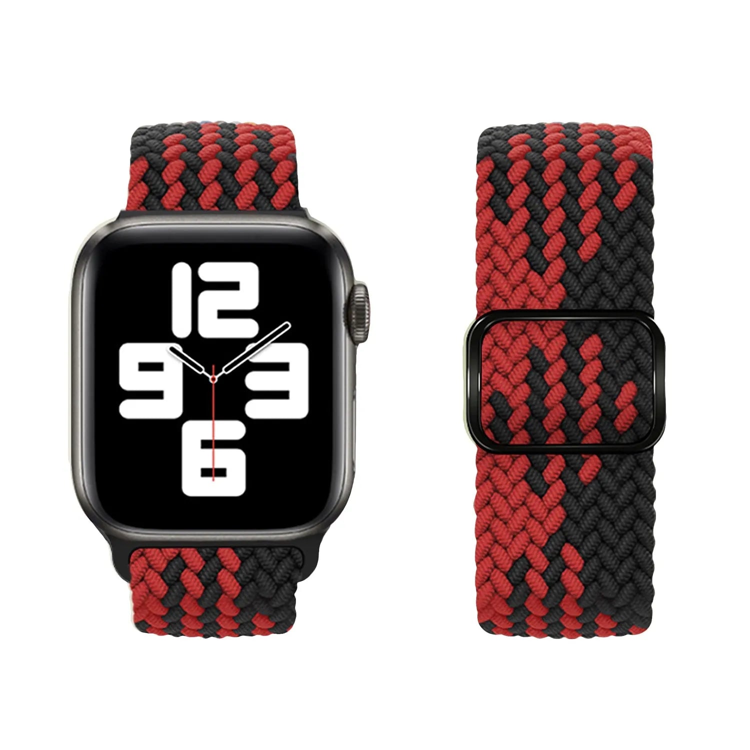 Adjustable Apple Watch Braided Loop#color_black/red