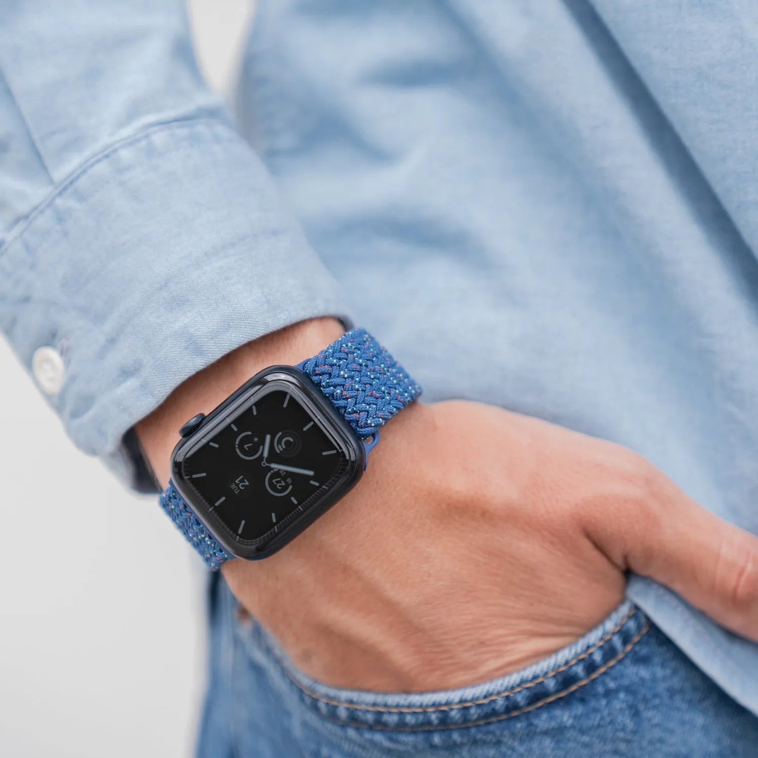 Adjustable Apple Watch Braided Loop#color_star blue