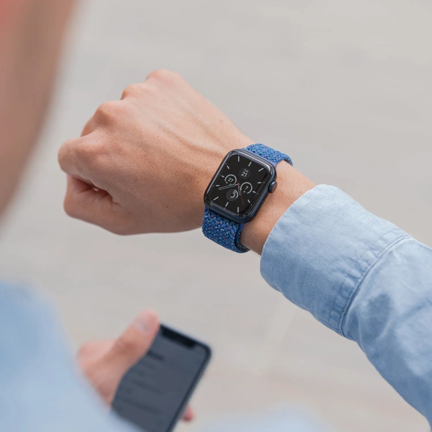 Adjustable Apple Watch Braided Loop#color_star blue