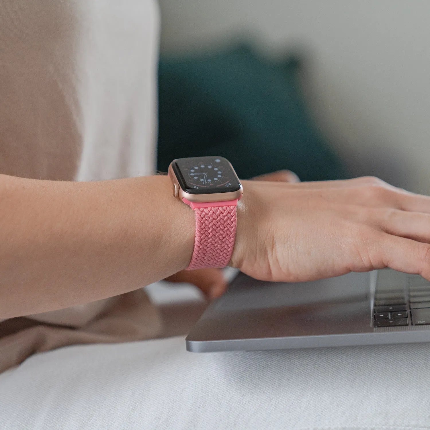 Adjustable Apple Watch Braided Loop#color_watermelon red