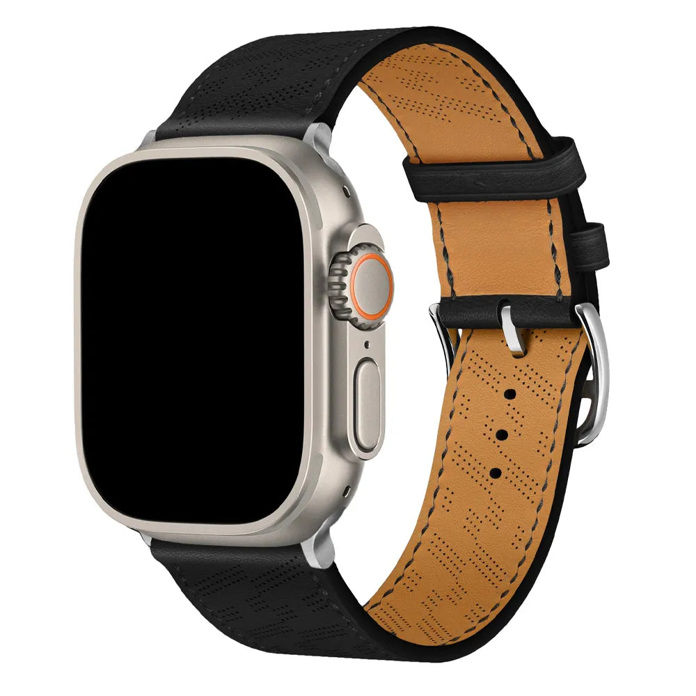 breathable Apple Watch leather band#color_black