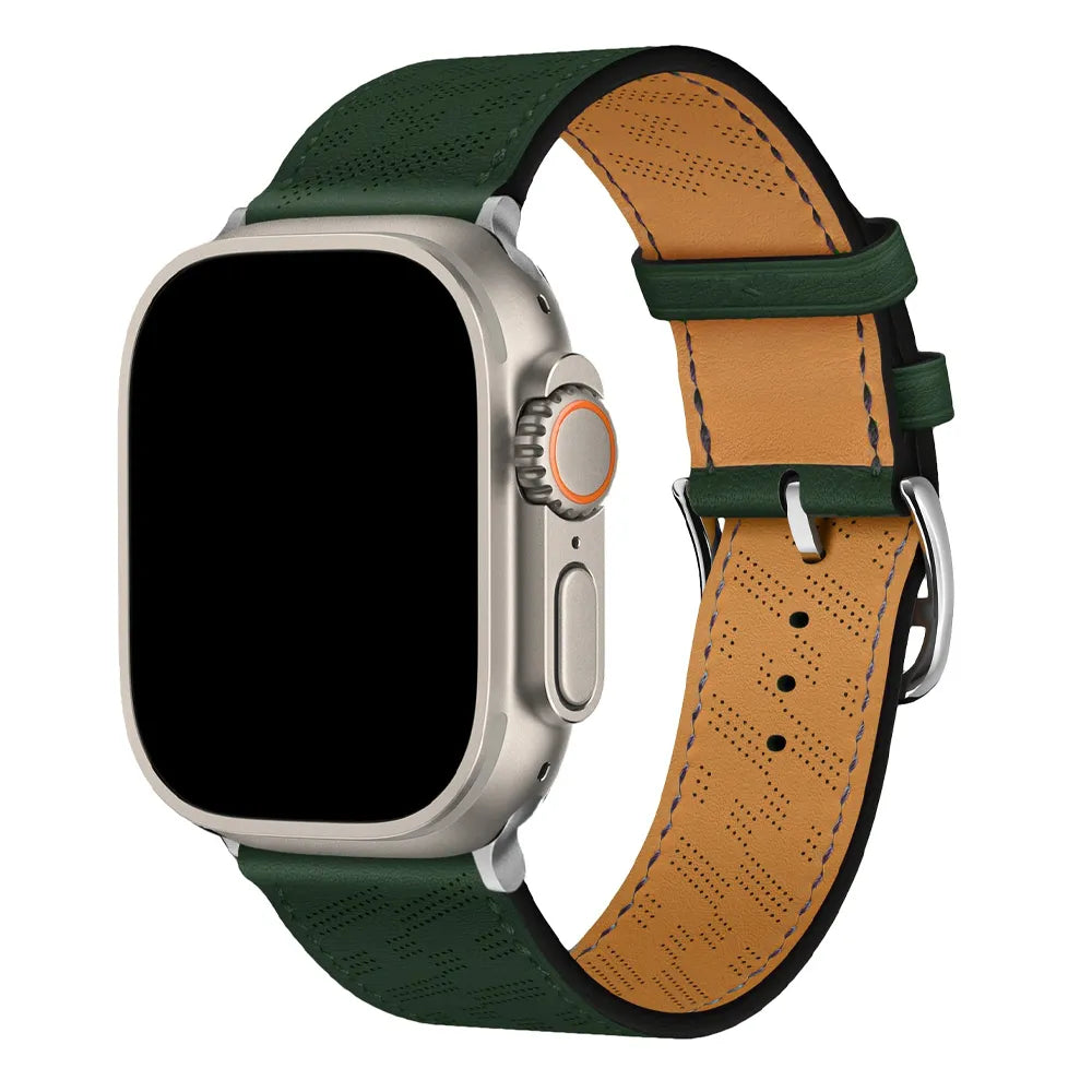 breathable Apple Watch leather band#color_green