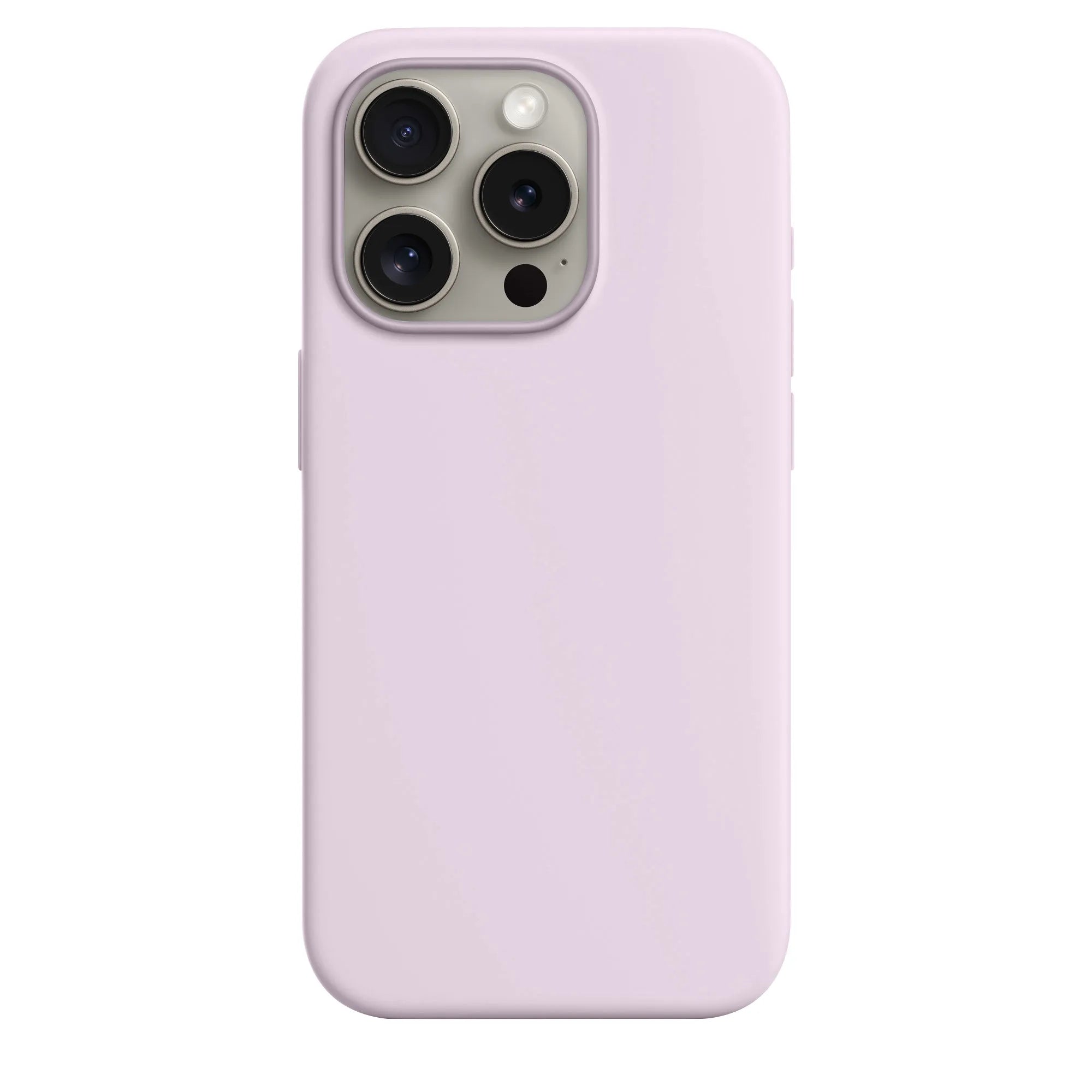 iPhone 15 Pro silicone case with MagSafe light purple