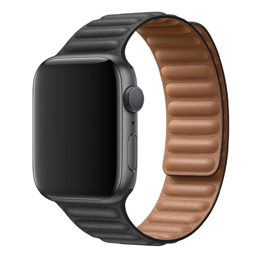 Apple Watch leather link band#color_black