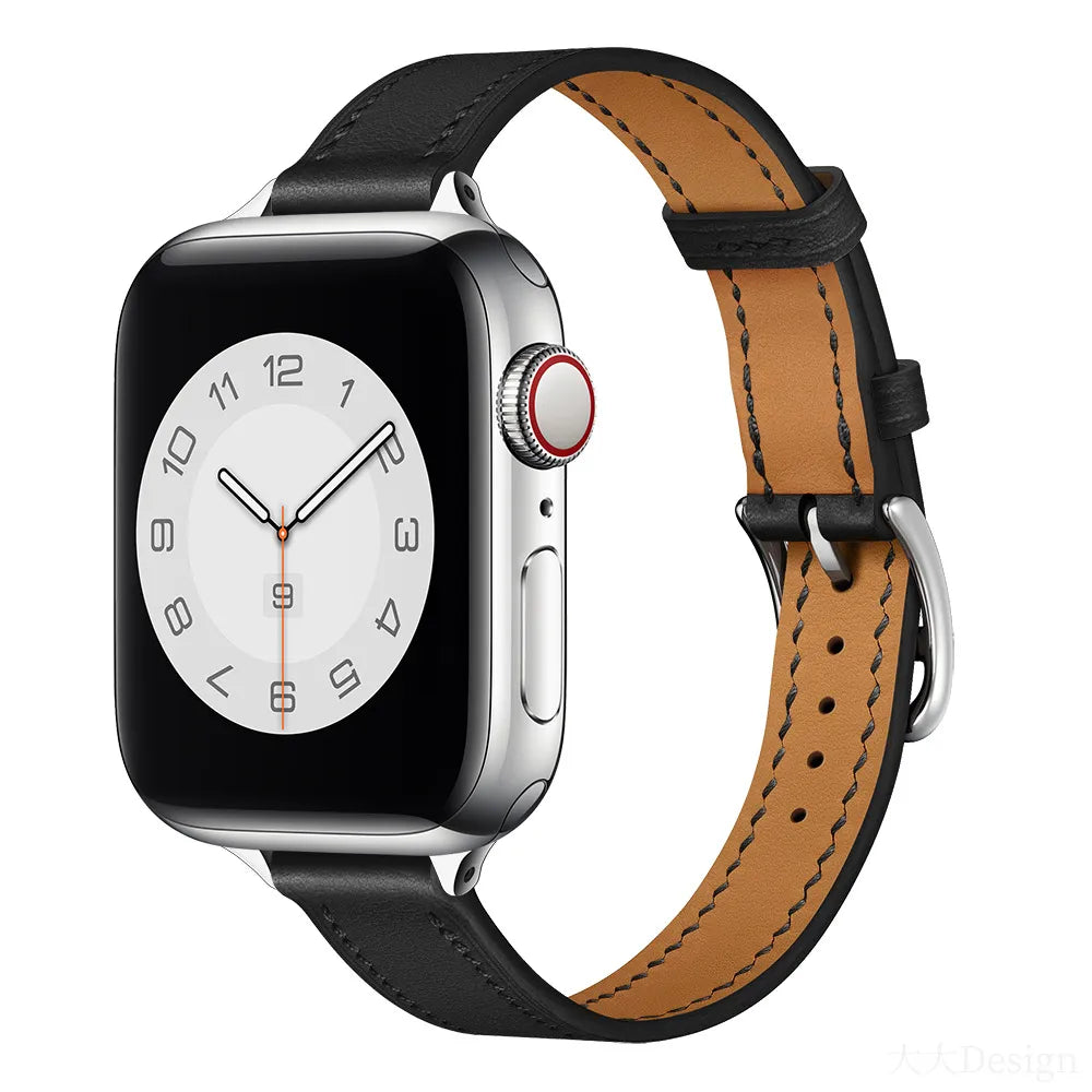 slim Apple Watch leather band#color_black