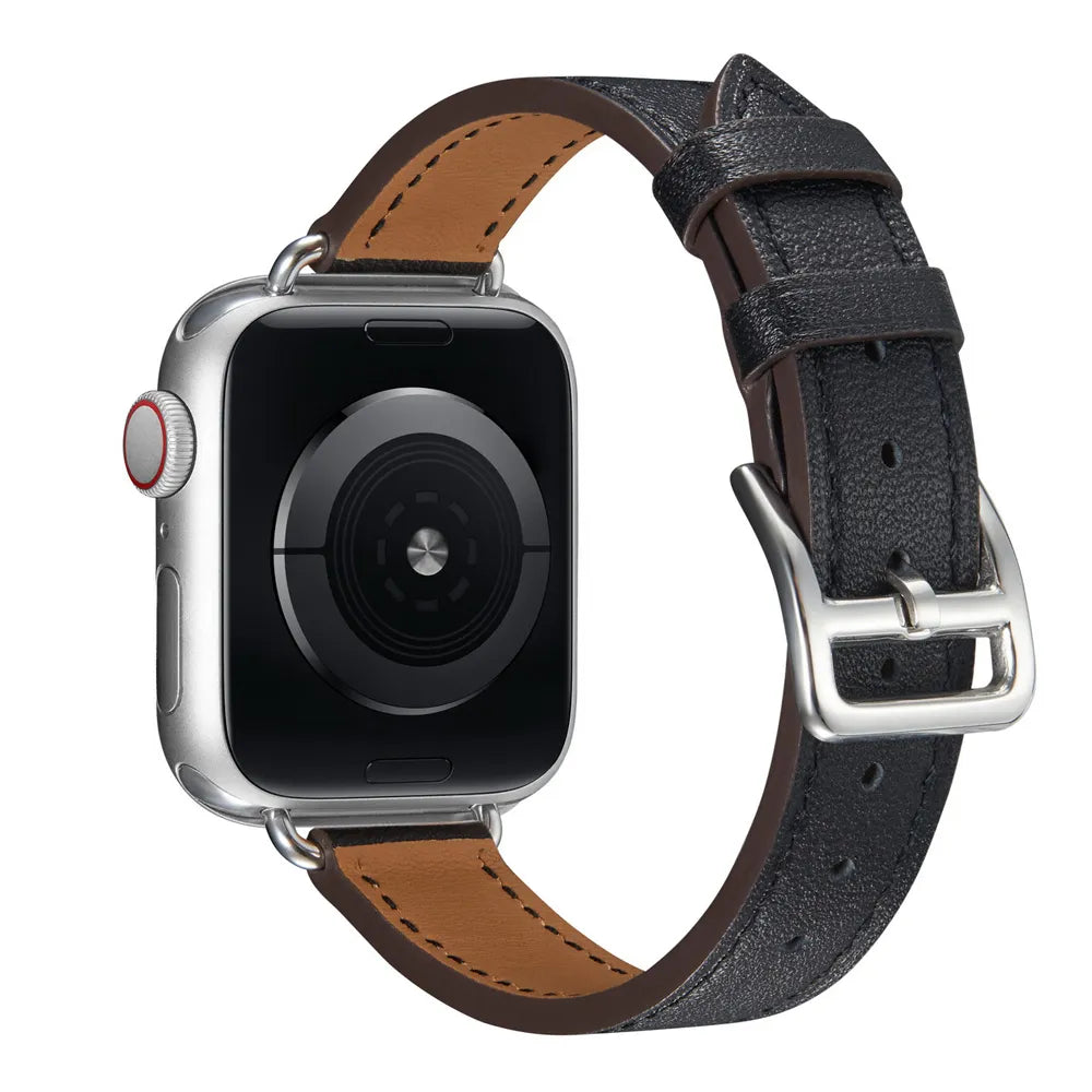 slim Apple Watch leather band#color_black