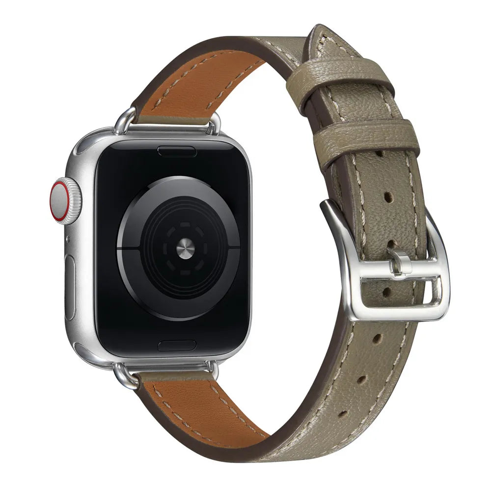 slim Apple Watch leather band#color_olive green