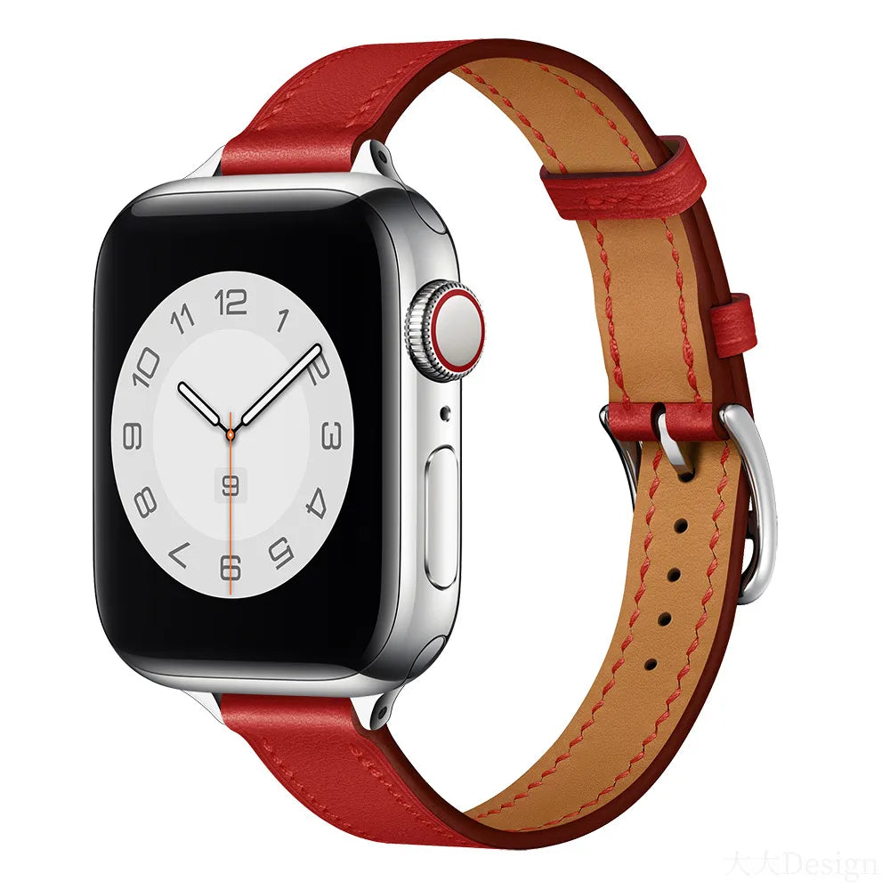 slim Apple Watch leather band#color_red