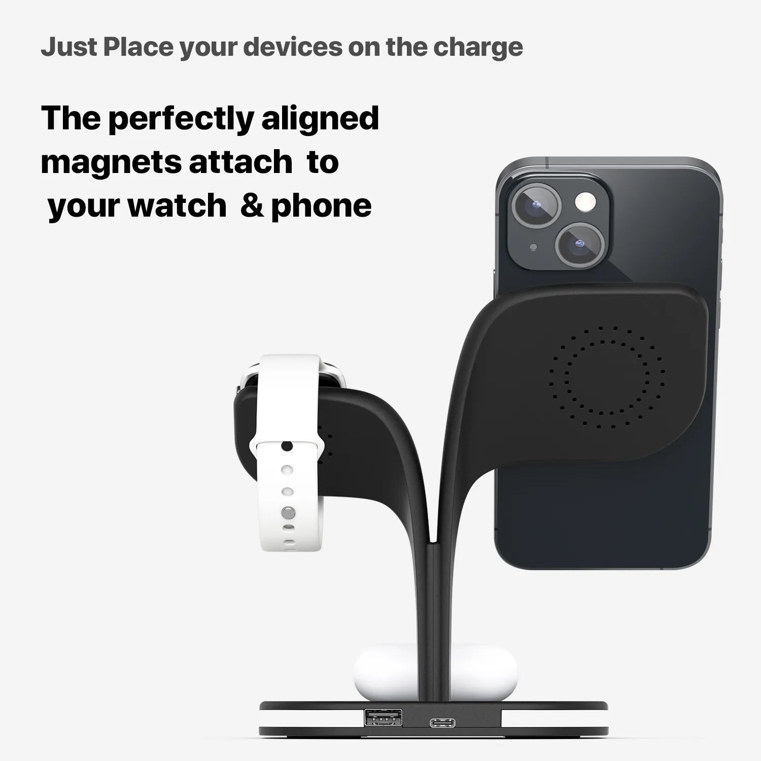 The perfectly aligned magnets attach to your watch & phone