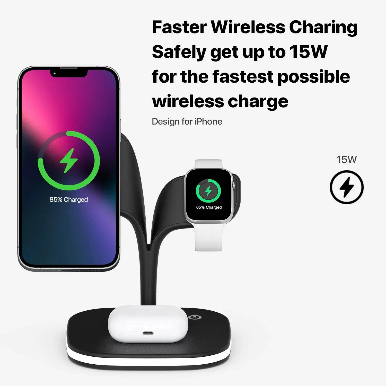 Faster Wireless Charing Safely get up to 15W for the fastest possible wireless charge