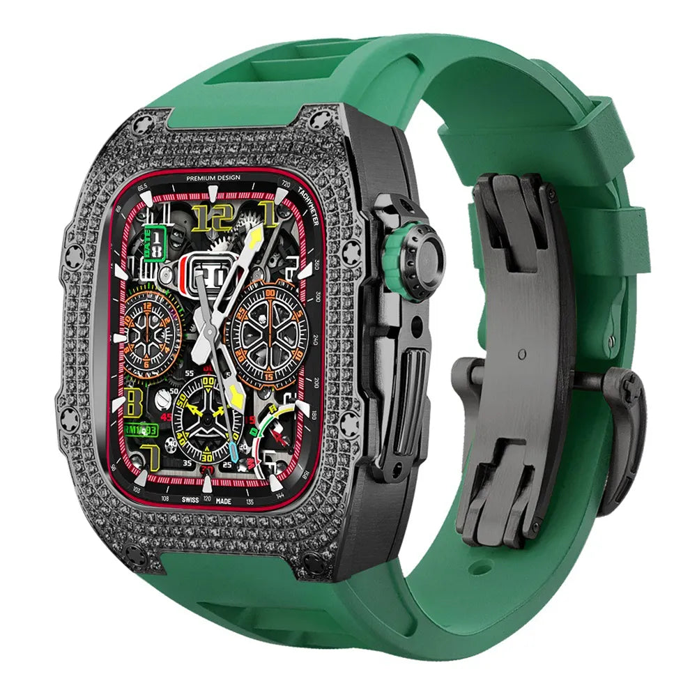 Diamond Stainless Steel Apple Watch Case Retrofit Kit - green band#color_green