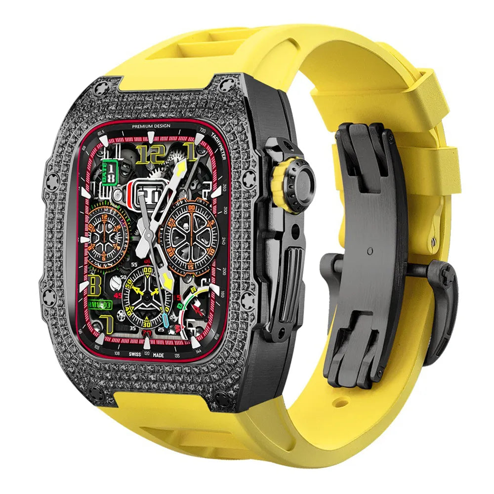 Diamond Stainless Steel Apple Watch Case Retrofit Kit - yellow band#color_yellow