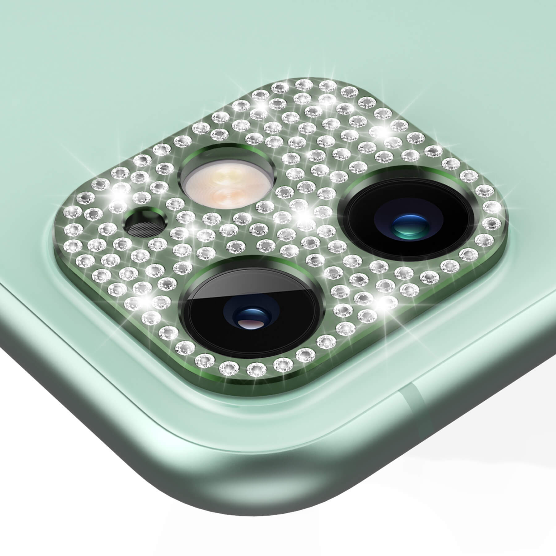 bling diamond iPhone 11 camera lens protector - alpine green