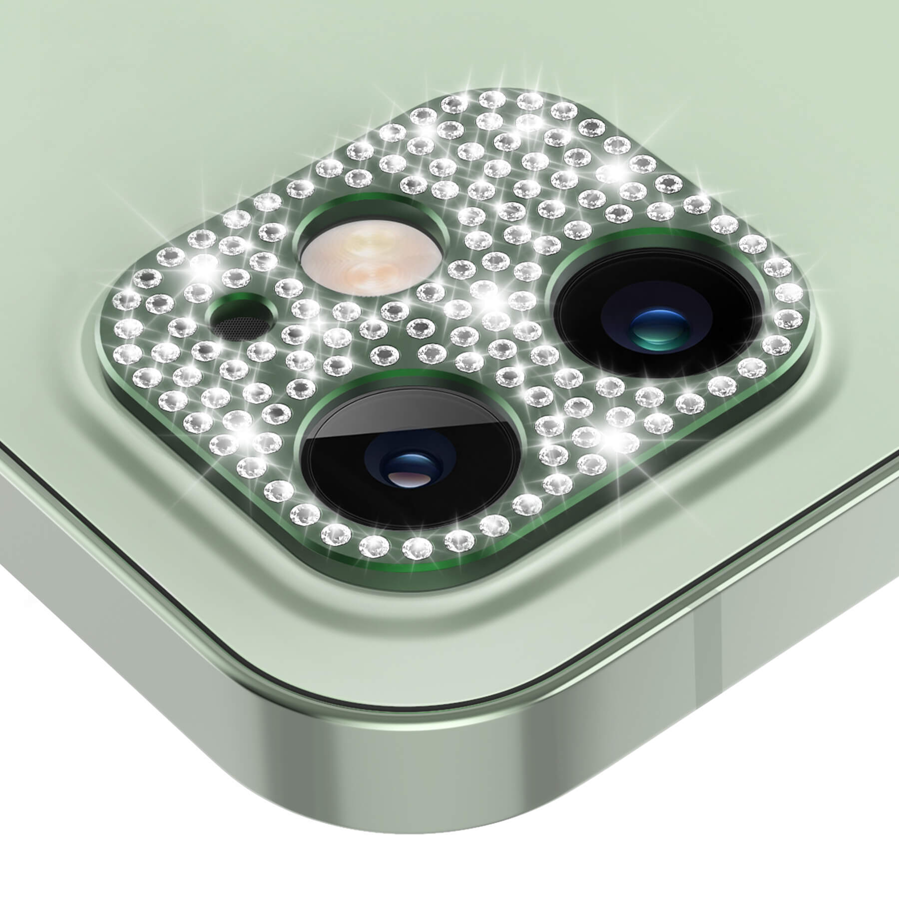 bling diamond iPhone 12 camera lens protector - alpine green