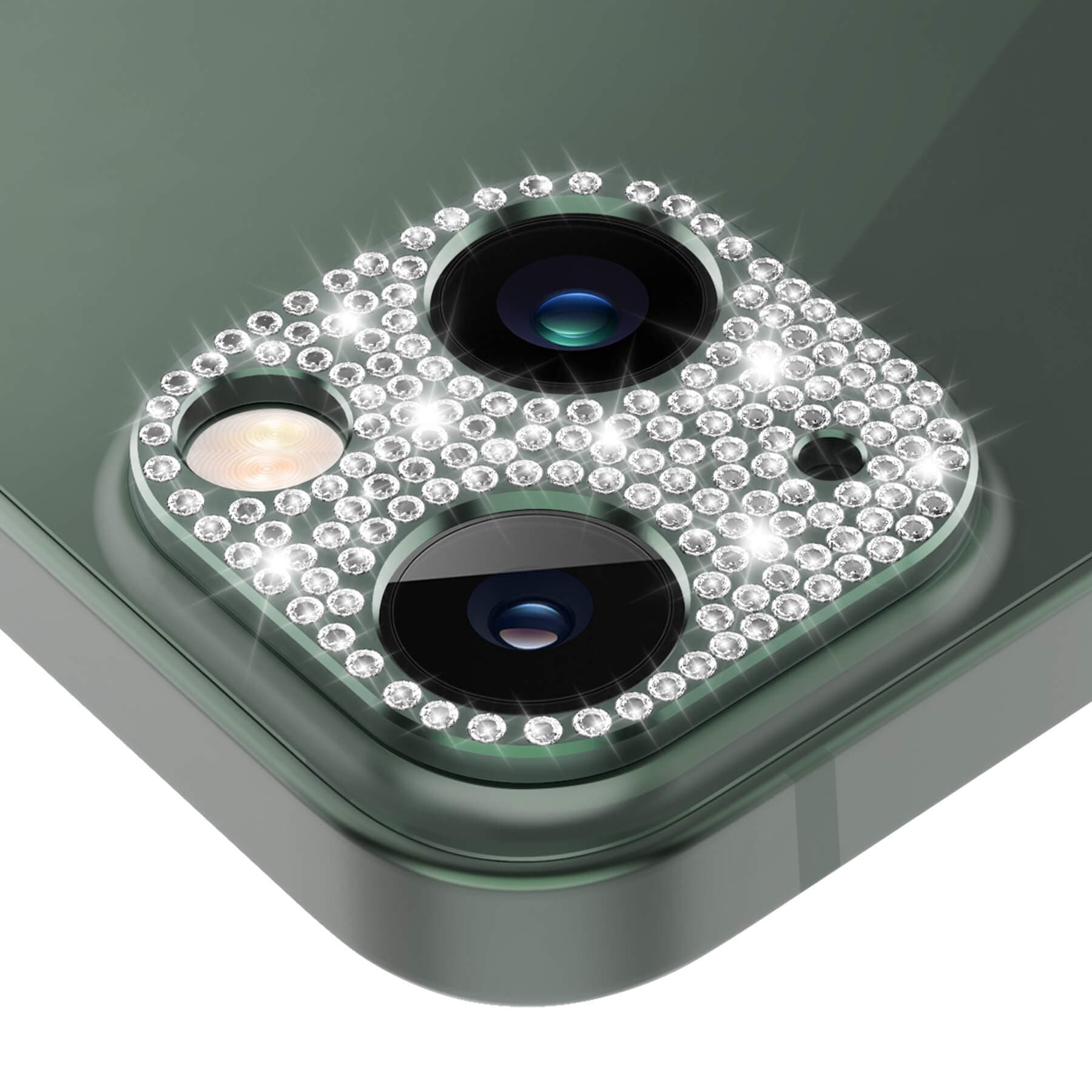bling diamond iPhone 13 camera lens protector - alpine green