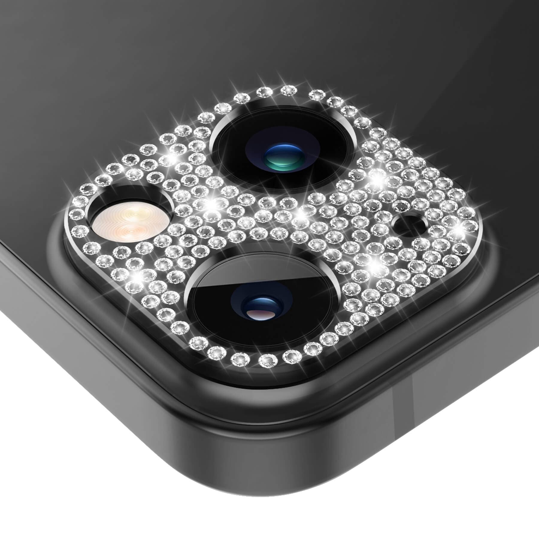 bling diamond iPhone 13 camera lens protector - black