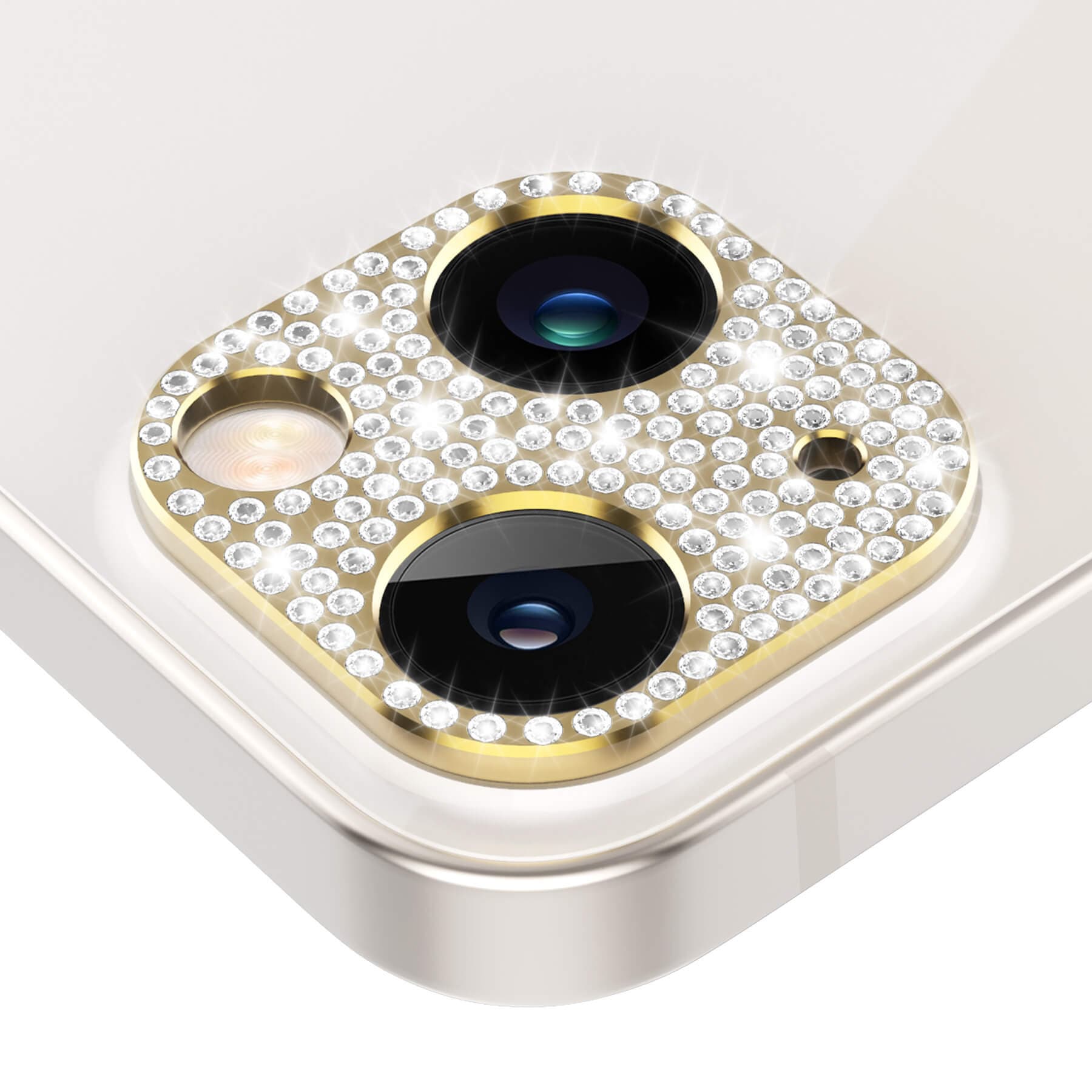 bling diamond iPhone 13 camera lens protector - gold