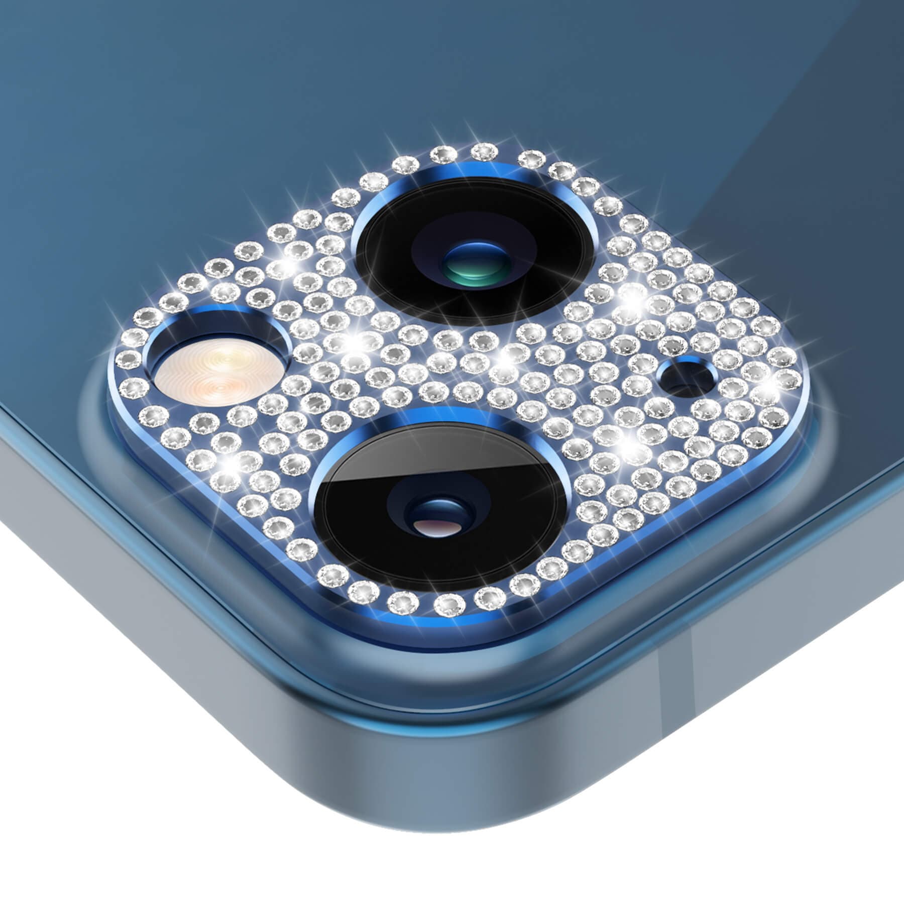 bling diamond iPhone 13 camera lens protector - sea blue